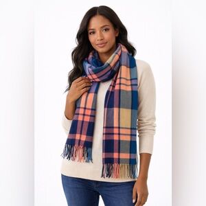 Gap Plaid Scarf Pink and Blue with Fringe